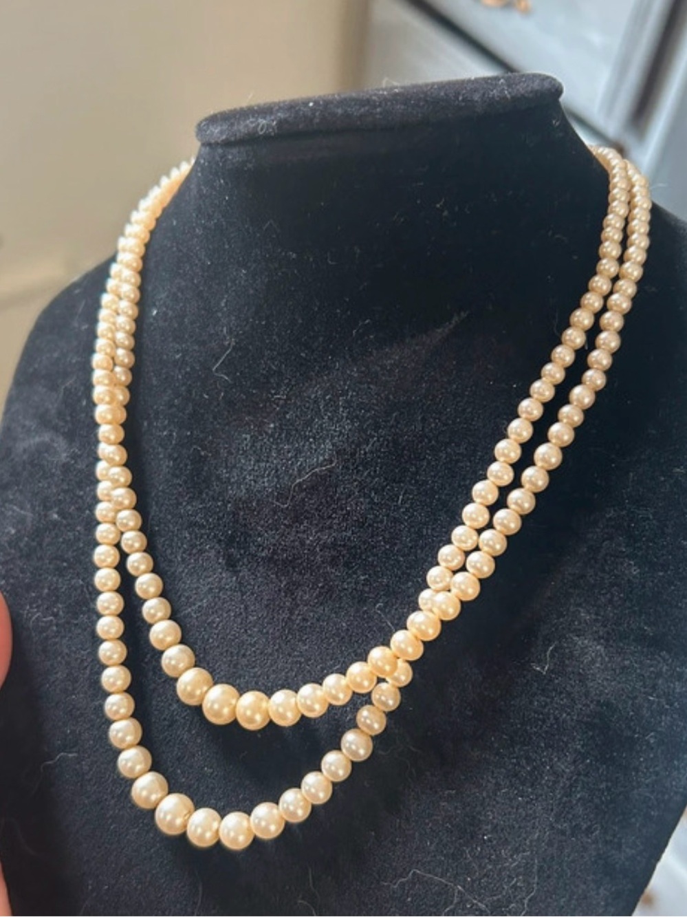 Sterling silver clasp double strand beaded necklace